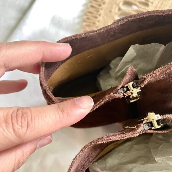 Coach Maya Suede Polished Calf Ankle Wedge Boots Brown Size 10 Q5328 - Picture 8 of 13